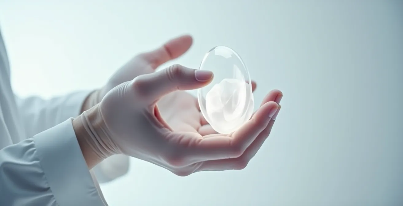 Mains expertes manipulant avec précision un objet transparent